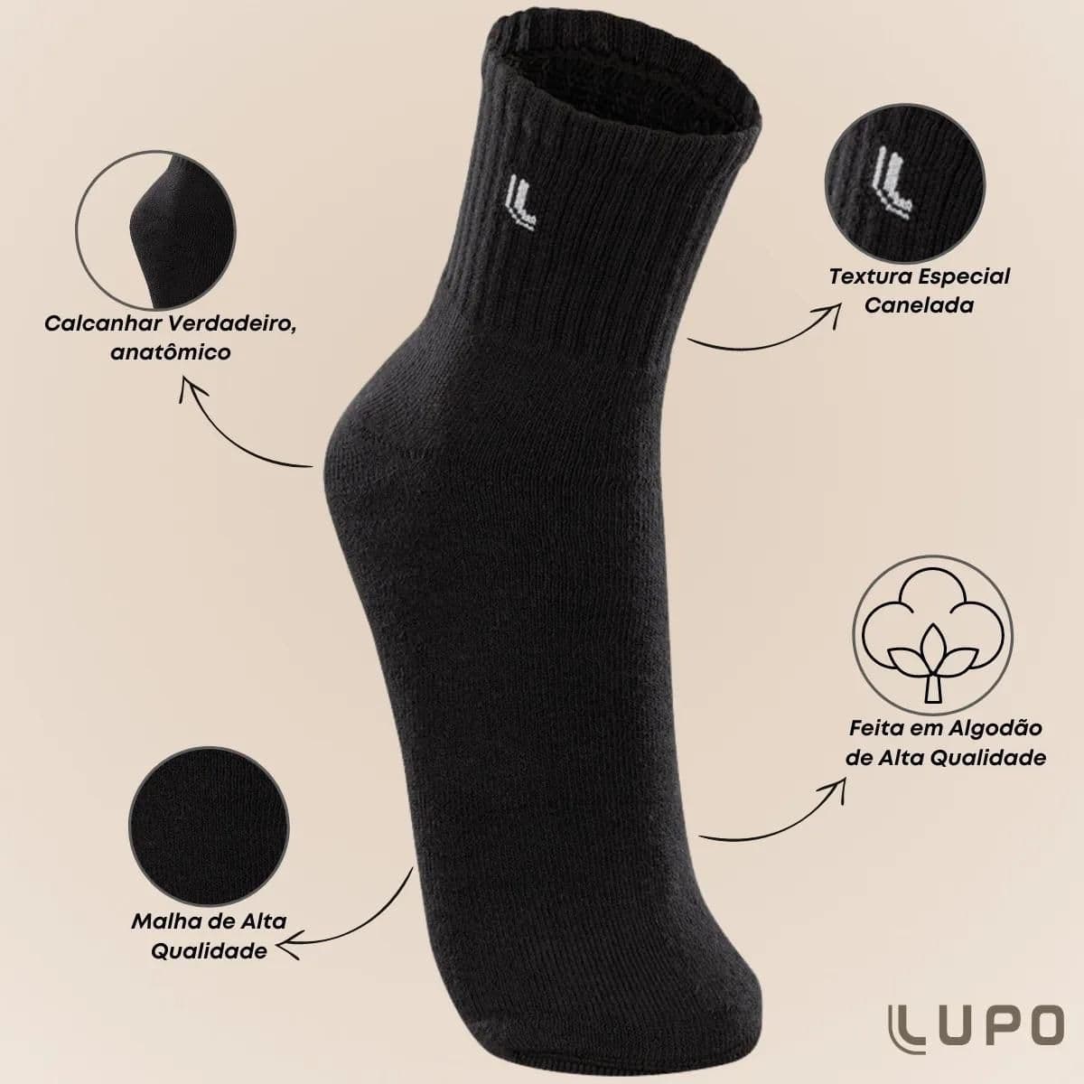 Kit 6 Pares de Meias Lupo Cano Médio Esportivas